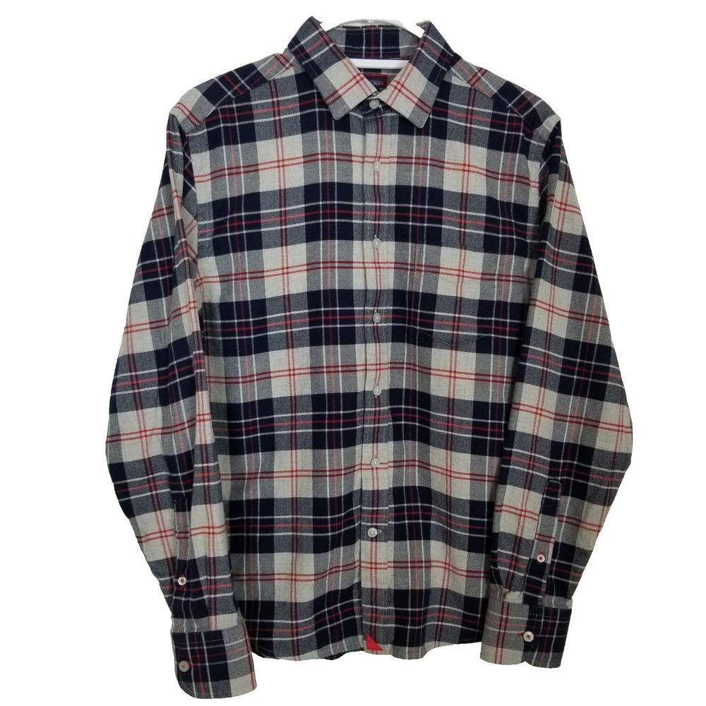 UntuckIt Men Flannel Button Up Shirt Sz M Blue Plaid Cotton Long Sleeve Classic